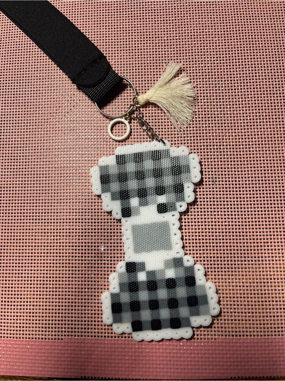 Kids Black & White Gingham Bow Keychain Lanyard Accessory